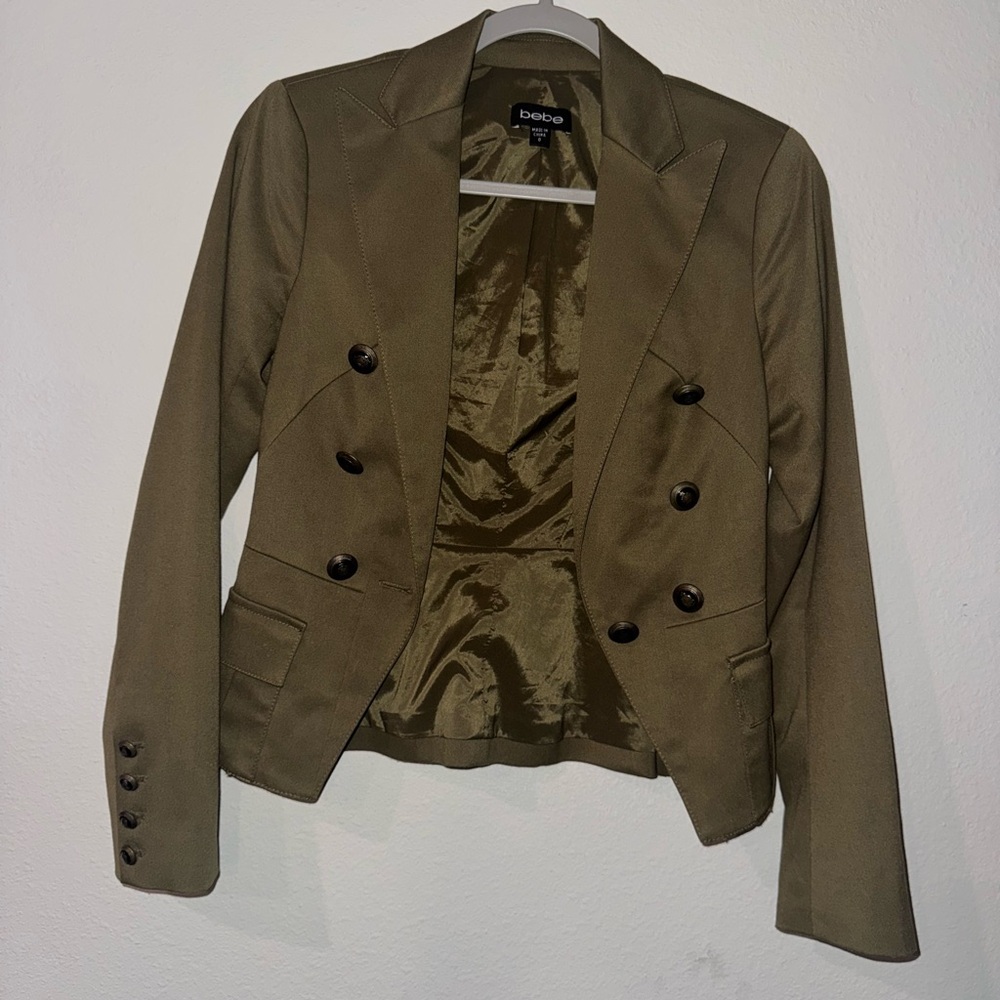 Bebe Olive Green Blazer Tailored Suit Jacket